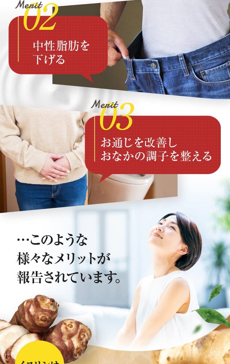 02中性脂肪を下げる03お通じを改善しおなかの調子を整える