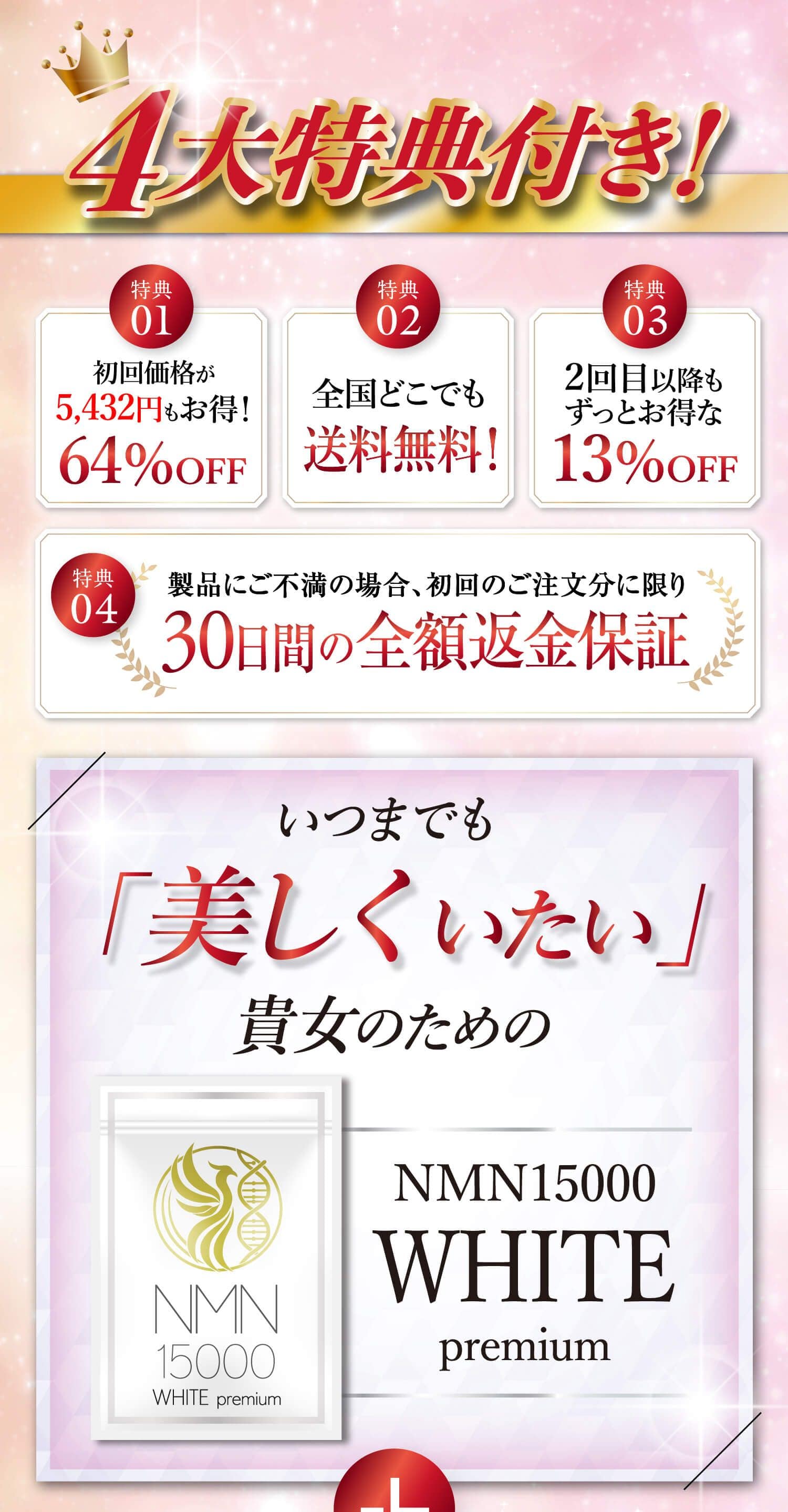 4大特典付き! いつまでも美しくいたい貴女のためのNMN15000 WHITE premium