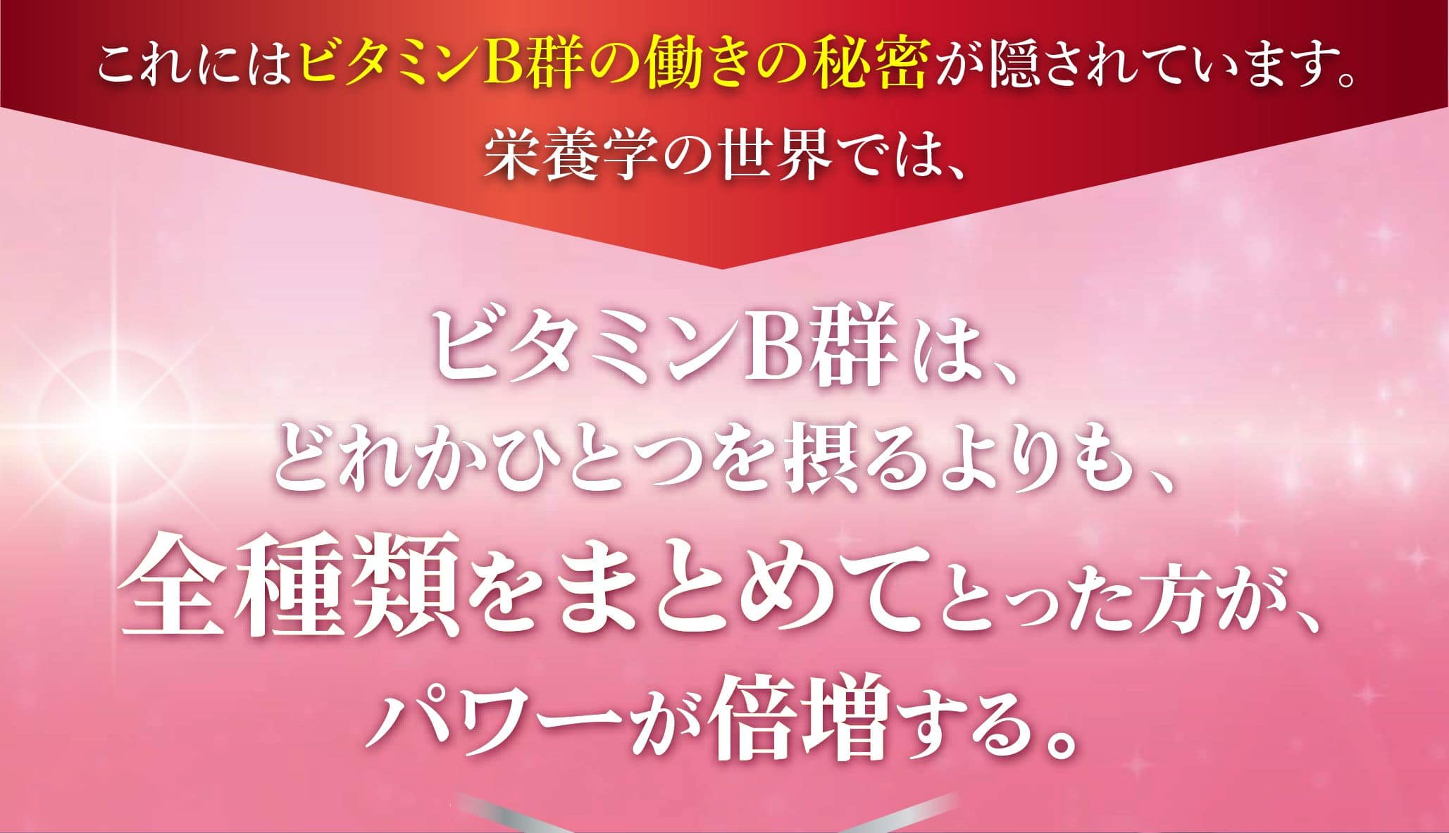 ビタミンB群は、どれかひとつを摂るよりも、全種類をまとめてとった方が、効果が倍増する。